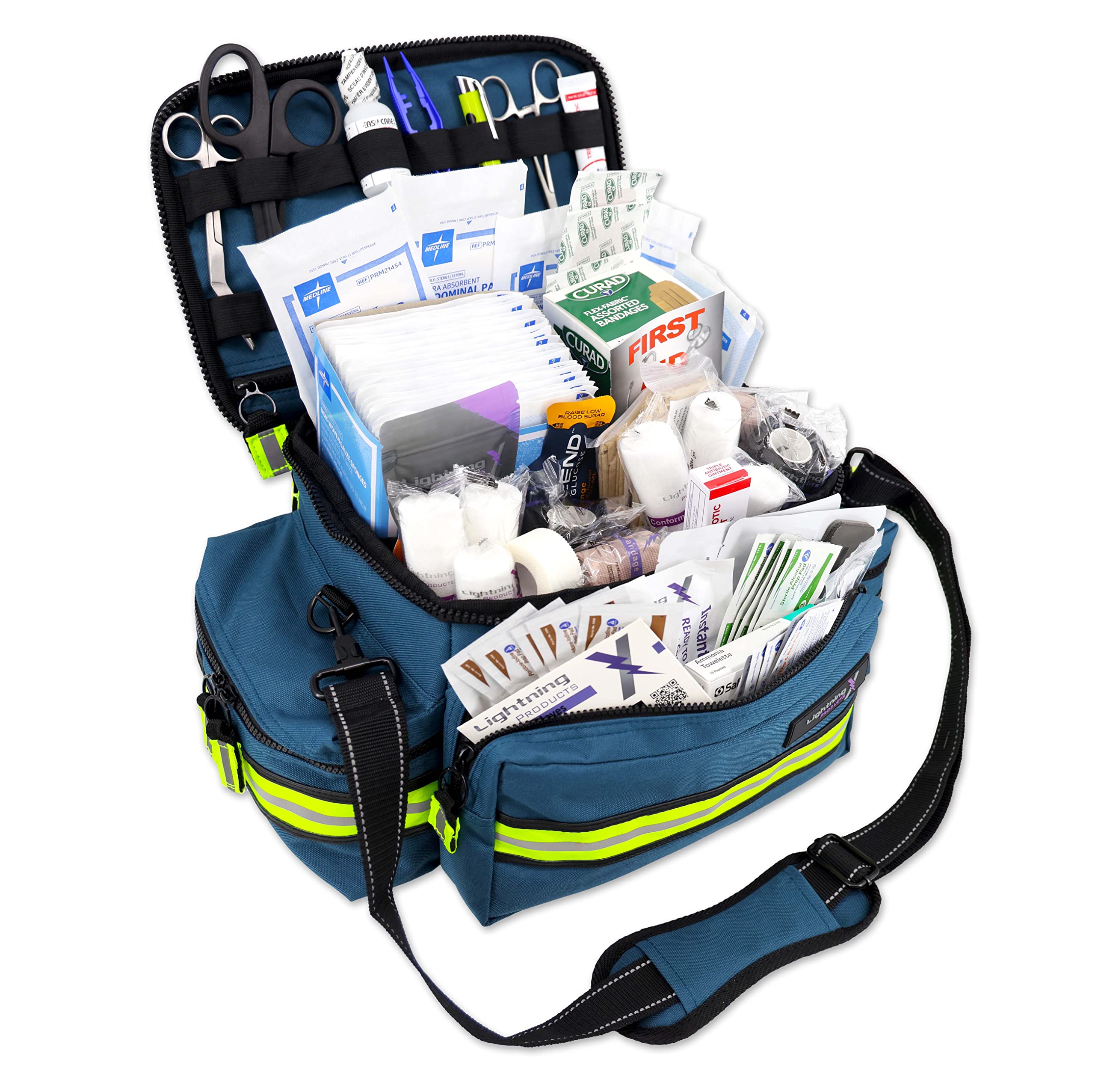 Lightning X Products Lightning X Mid-Sized First Responder EMT Bag | LXMB25 Fully Stocked Aid Kit w/ 200+ BLS Supplies - Blue