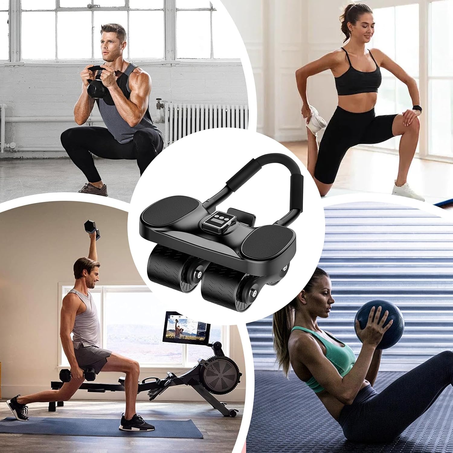 Ab Wheel,静音設計 屋内用 体幹強化器具 - カウント機能付き腹筋ローラー 男女兼用 初心者向け 自宅 アパート 旅行用