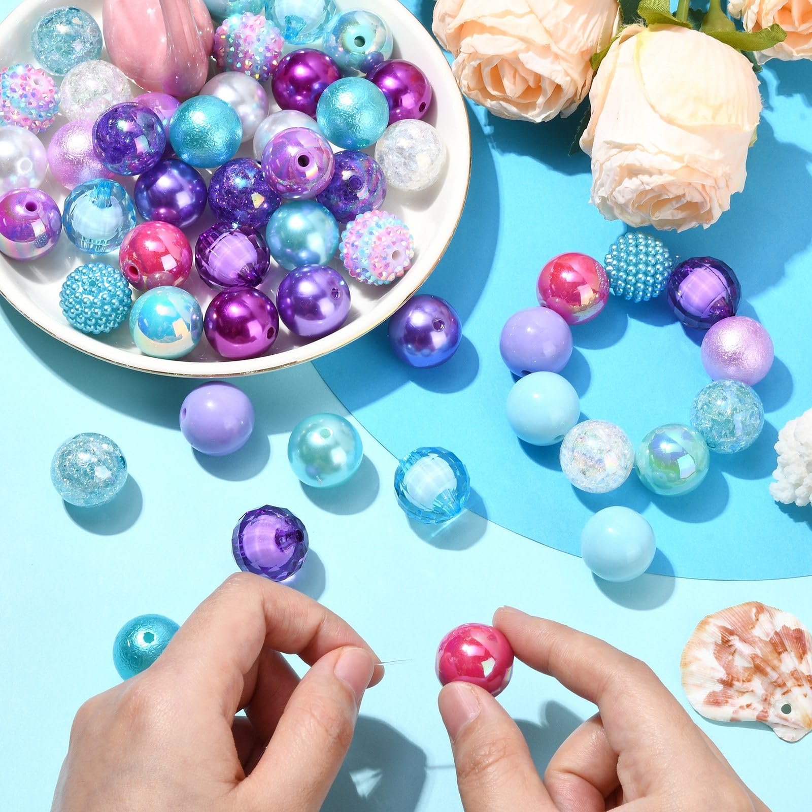 UR URLIFEHALL 50 Pcs Marine Theme Acrylic Round Beads 20mm Bubblegum Beads Colourful Gumball Beads for Jewellery Making Crafts Phone Straps - Image 4