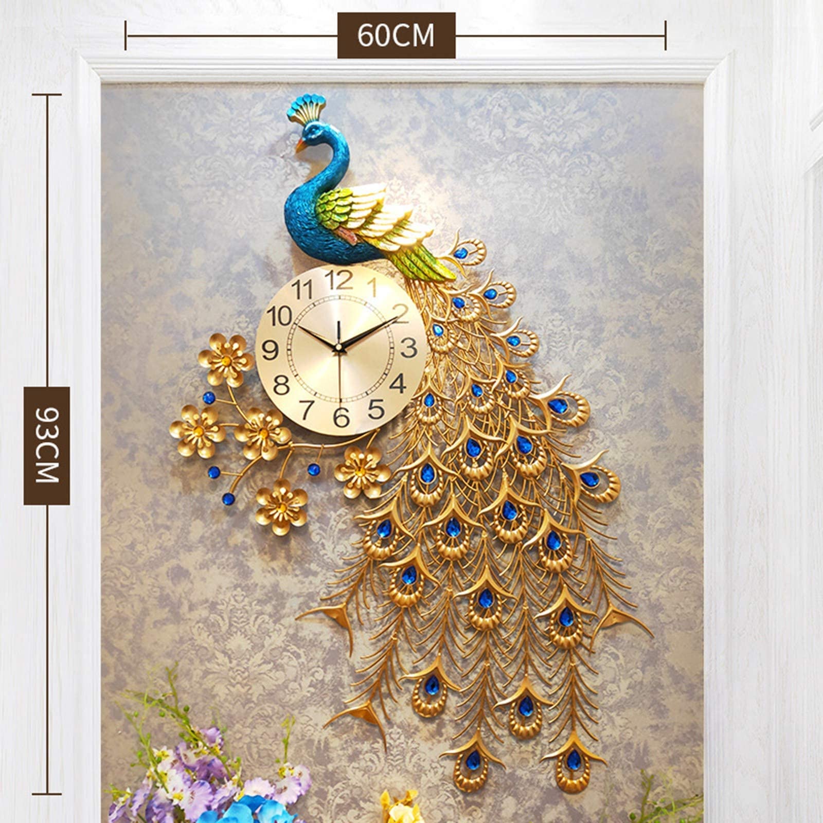 Nowoczesny zegar ścienny, minimalistyczny zegar biurkowy, zrób wrażenie za pomocą oszałamiającego złotego zegara Peacock 3D metalowa sztuka ścienna kryształowy diamentowy zegarek,
