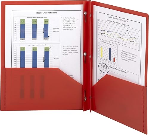 Miniatura 3 de Poly Two-Pocket carpeta WFasteners, 11 x 8 12, Rojo, 25Box