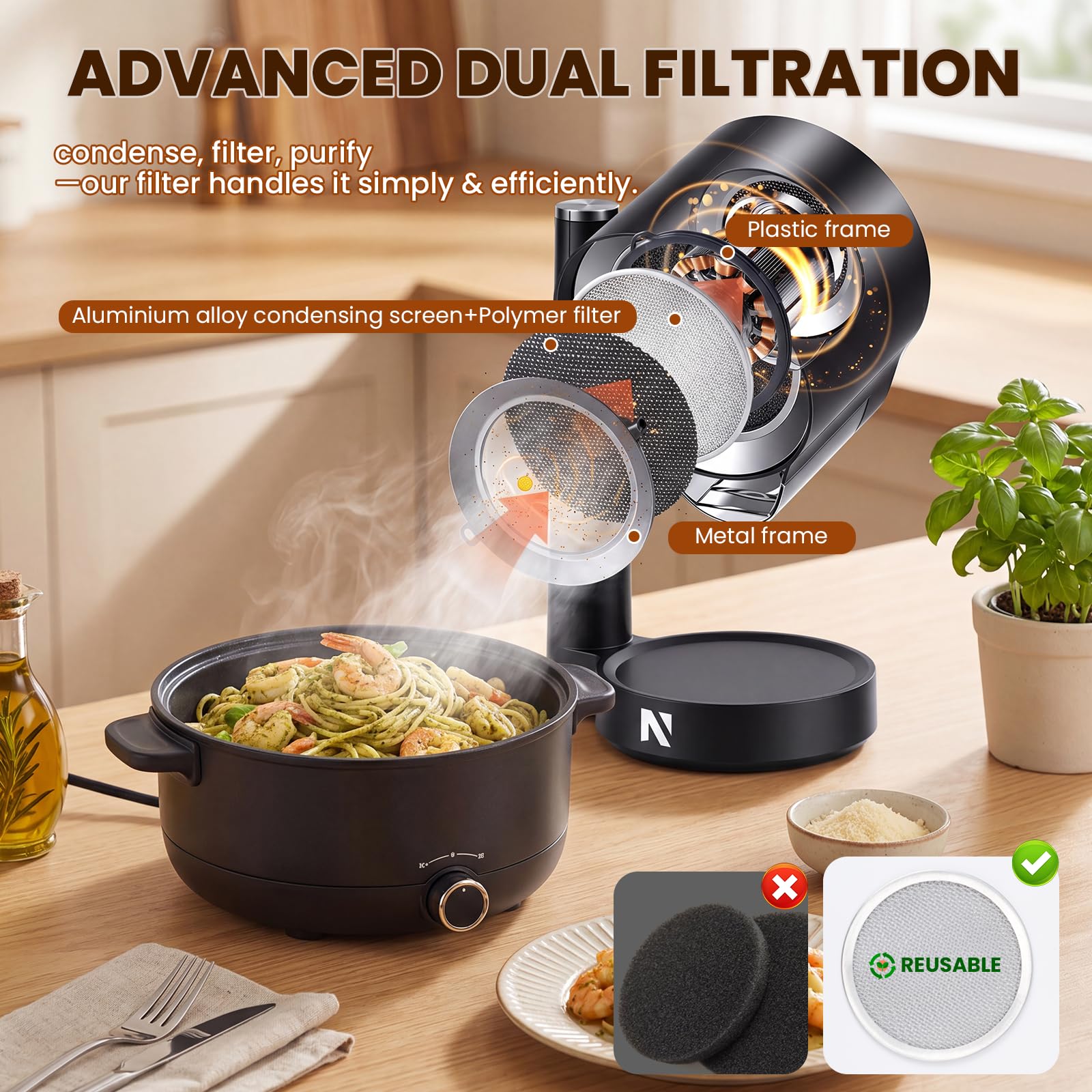 NEWTRY Campana extractora portátil - 3 potencias potentes Movible Campana mini compacta Portátil, con 2 filtros lavables, ideal para cocinas domésticas, caravanas, áreas exteriores, hot pot y barbacoa