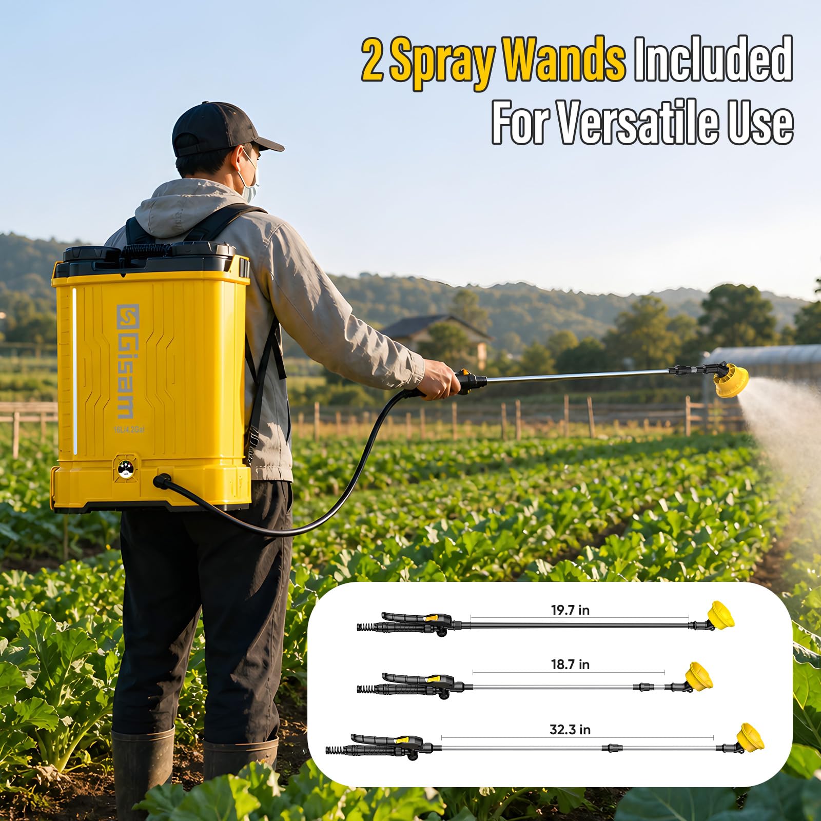 16L Akku Drucksprüher, 120 PSI Gartenspritze, Rückenspritze mit Rührfunktion, 2 x 2000 mAh-Akkus, 5 Düsen & Korrosionsbeständiger, Sprühbalken für Unkraut, Düngung, Pestiziden