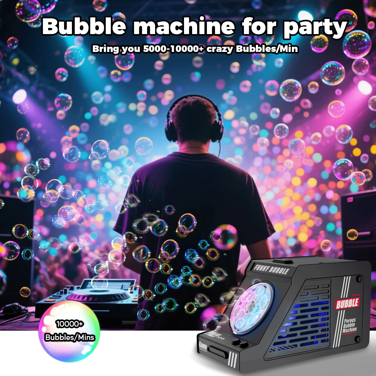 PANACARE Seifenblasenmaschine, Automatische Seifenblasenmaschine 20000+Blasen/Min|240ML Tank|6 Löcher für Geburtstag, Party, Hochzeit (889-23 Black)