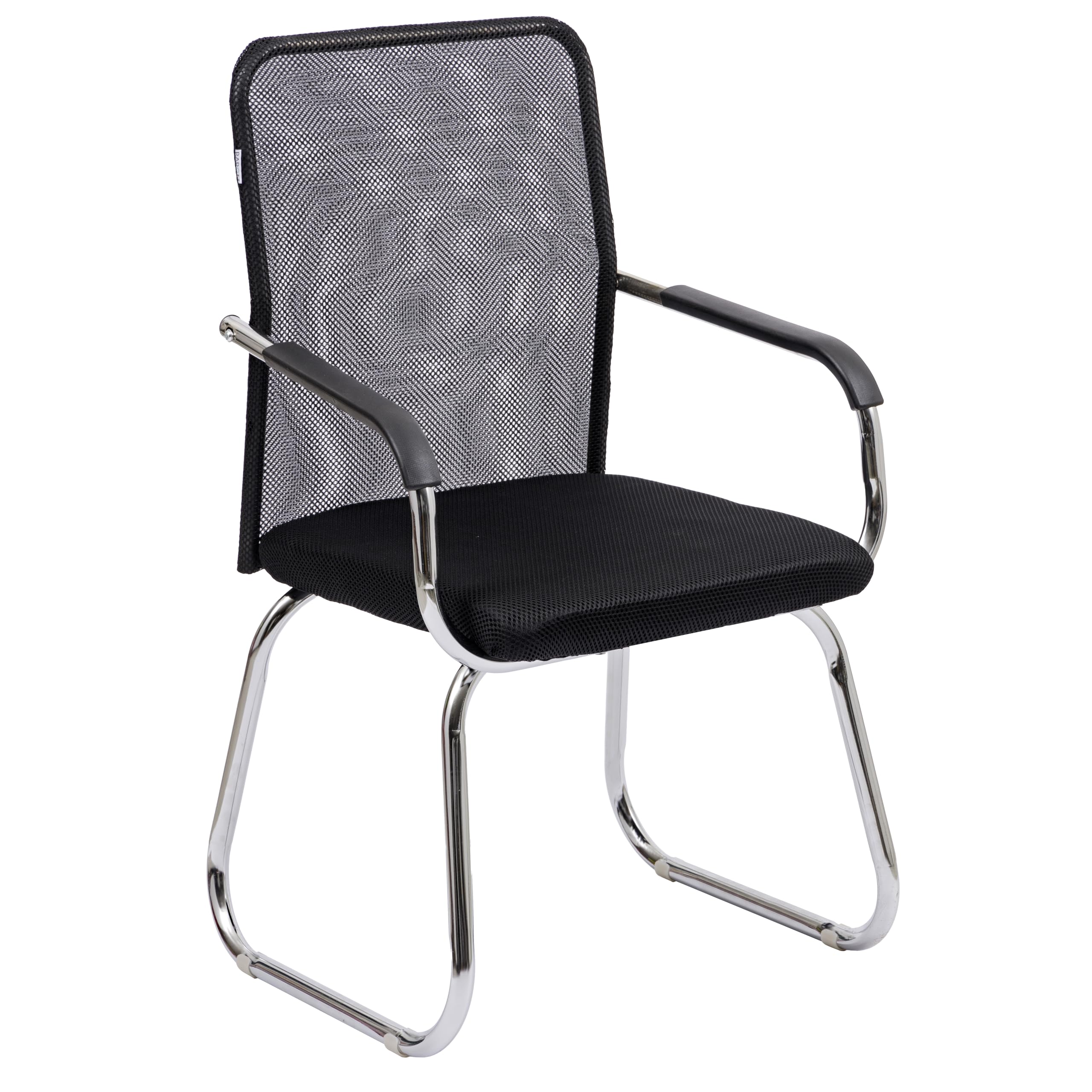 Baroni Home Silla de oficina con reposabrazos con respaldo ergonómico de tela transpirable, sillón en voladizo para salas de espera y conferencias, carga 130 kg, color negro con patas plateadas, 51 x