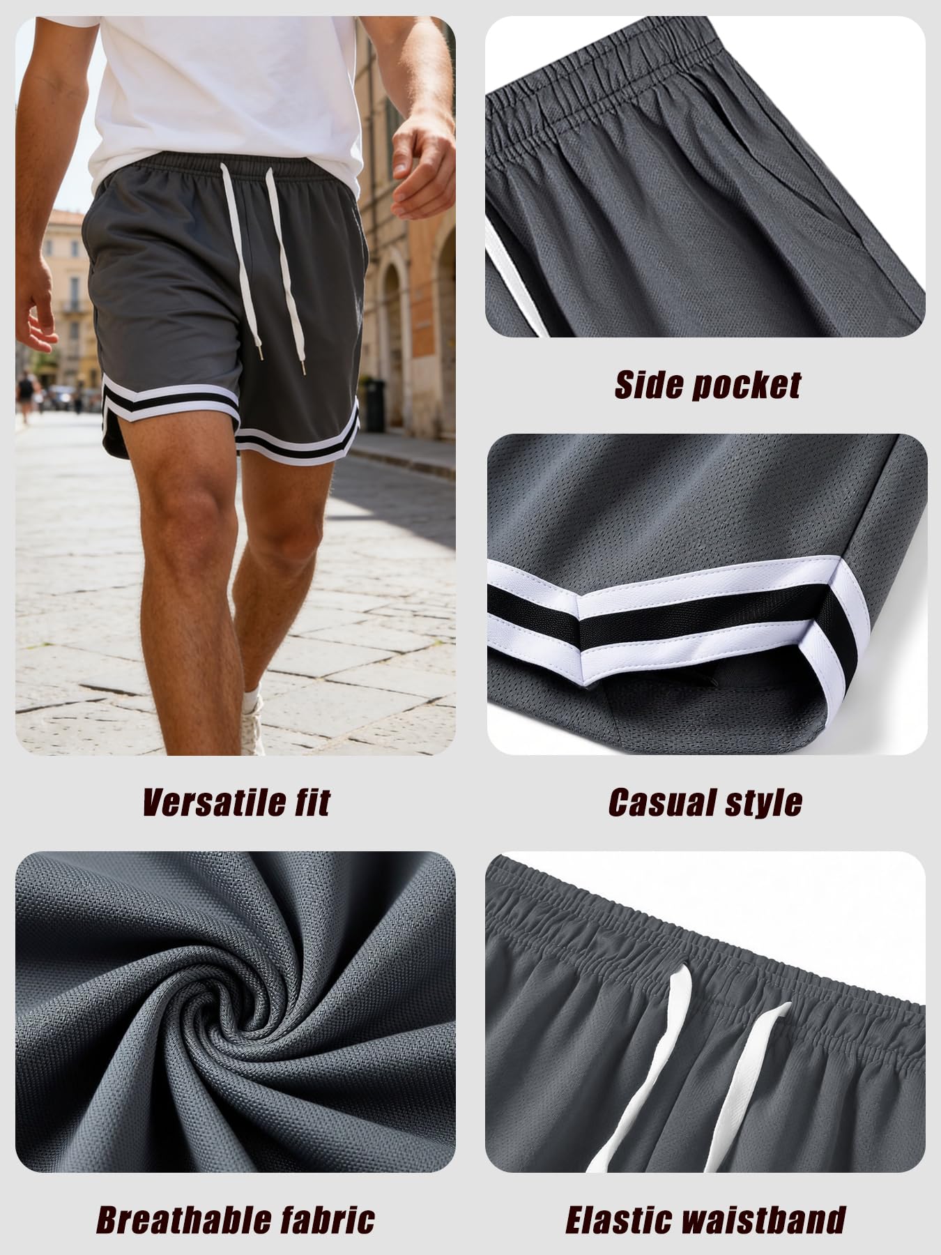 1 paquete de pantalones cortos casuales de baloncesto para hombre, pantalones cortos de secado rápido para correr, ropa de calle, pantalones cortos atléticos para gimnasio, lavables a máquina — view 4