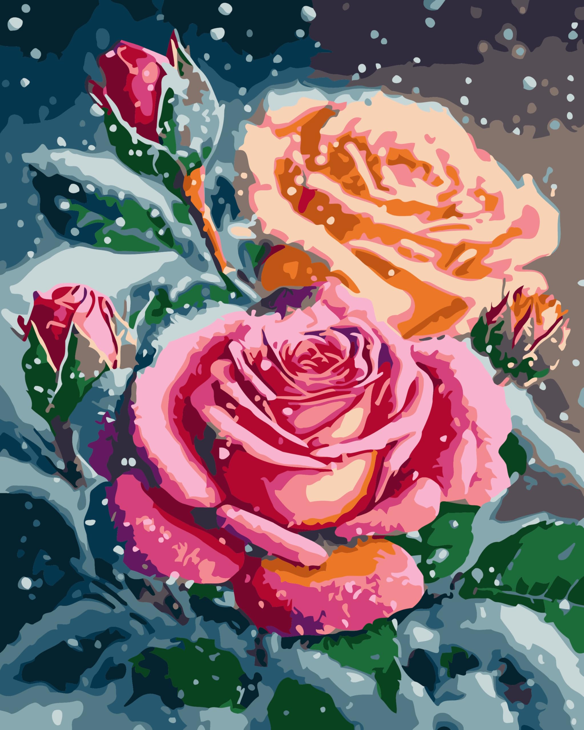 CaptainCrafts Paint by Numbers for Adults, Paint by Numbers DIY Oil Painting Linen Canvas 16x20 Inch Wall Art House Decor Gifts (Frameless, Snow Rose Flowers) — image 1