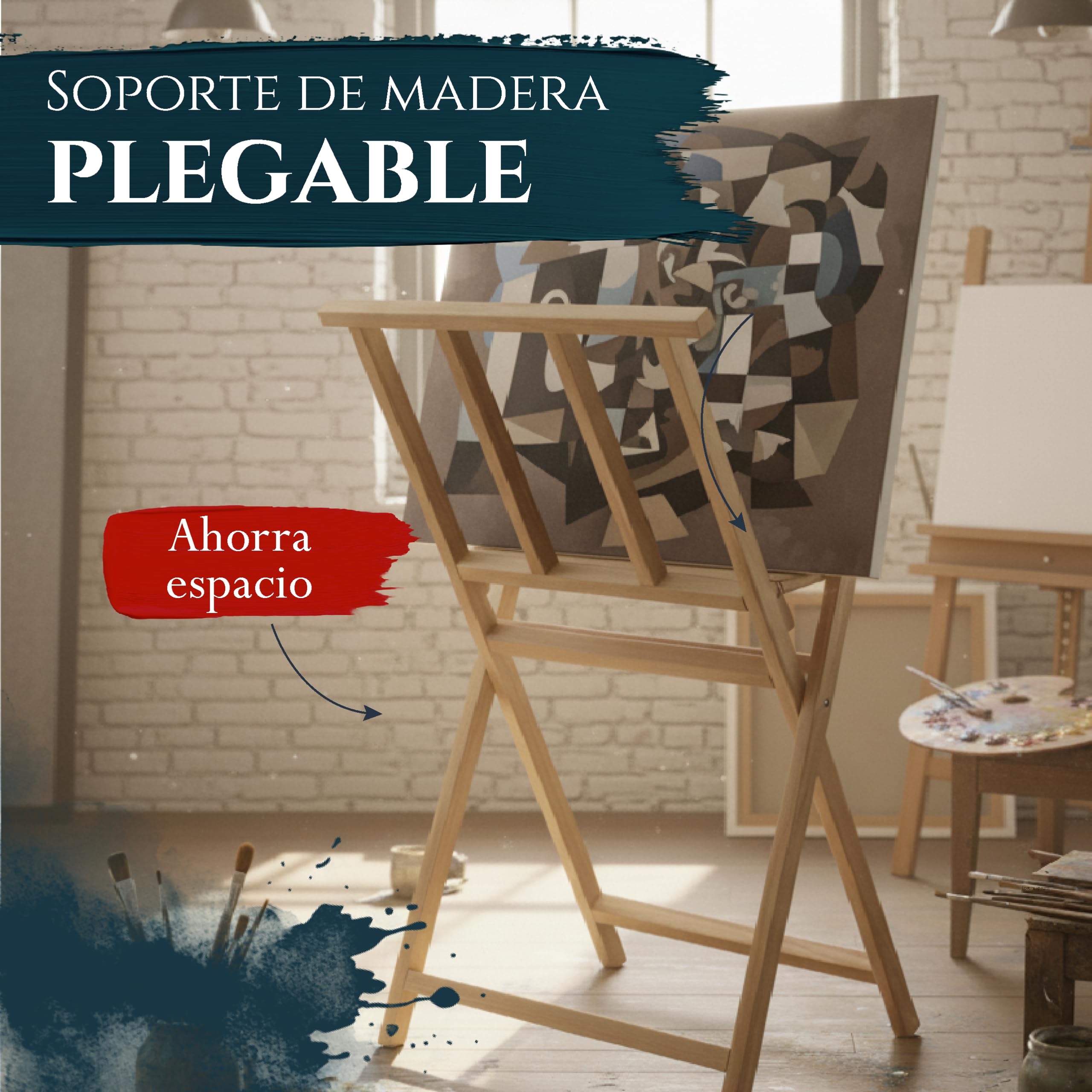 Artina Caballete Plegable de Madera Soporte para lienzos y Cuadros Calidad | 65x48x71cm de estudio ideal para secar o guardar y haya gráfico pintura atril Materia