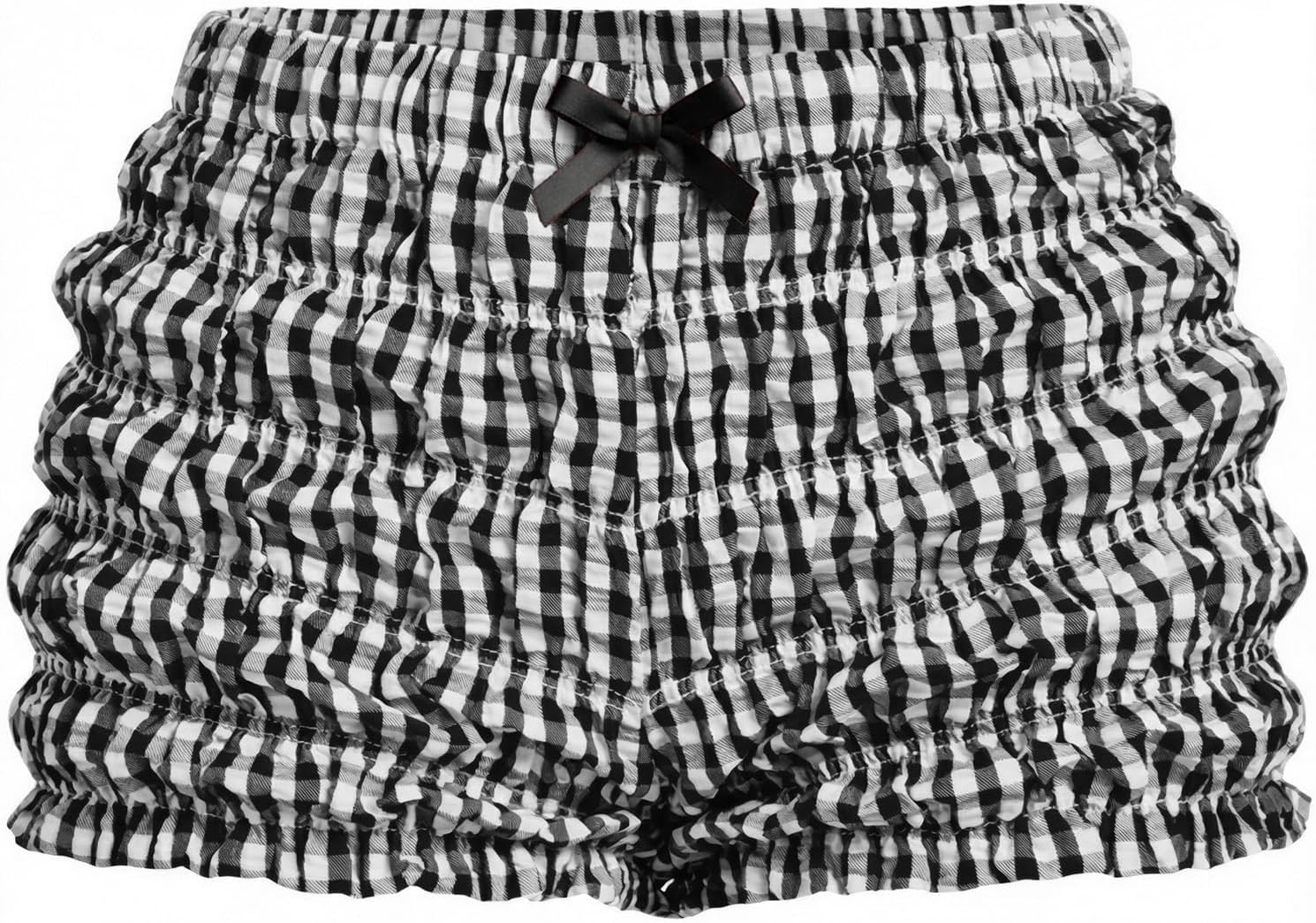 Women's Ruffle Shorts Plaid Casual Mini Shorts Lace Bloomers Elastic Waist Frill Bottoms Gingham Micro Boyshorts