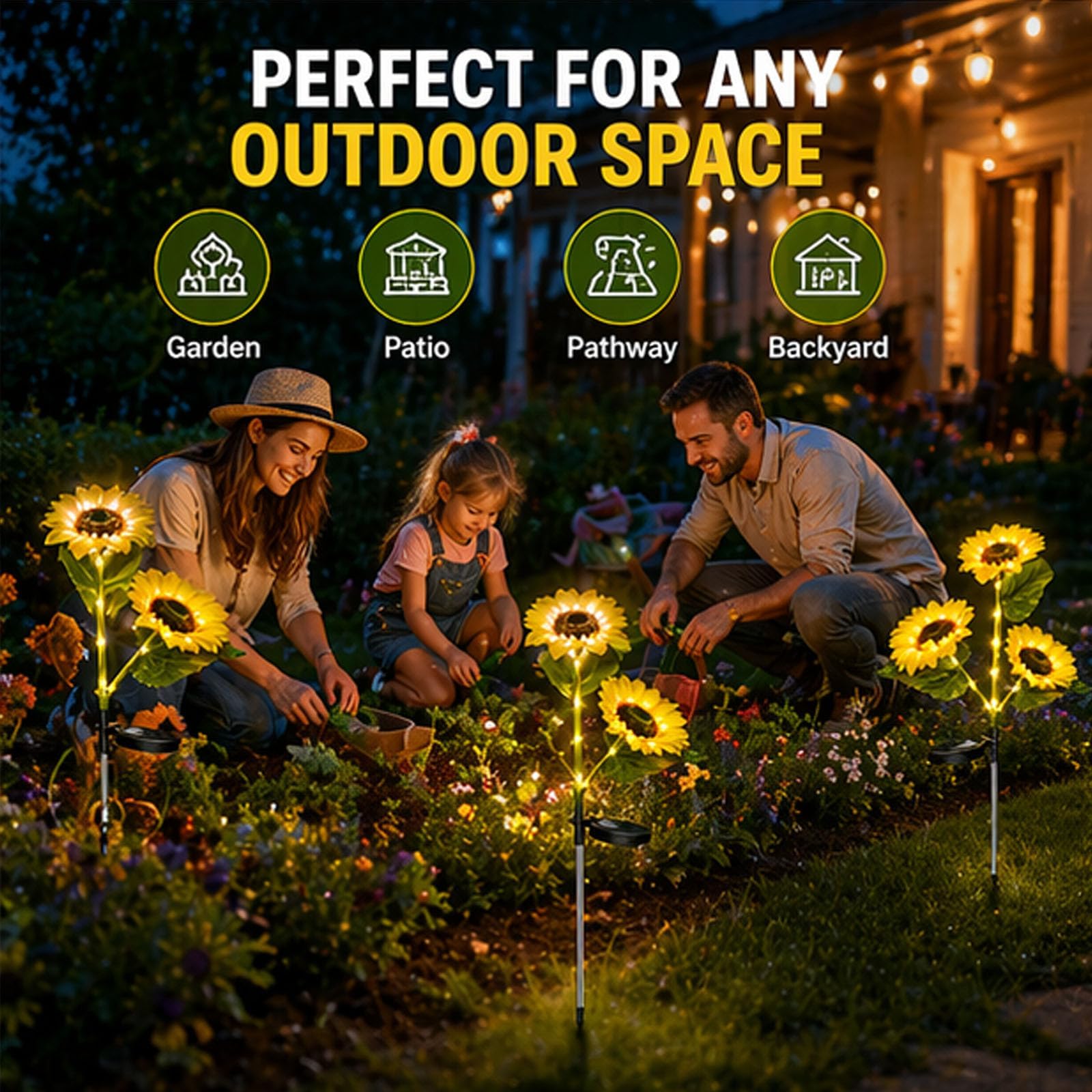 Girasoli ad energia solare per esterni, girasoli solari impermeabili per esterni, luci da giardino a forma di fiore, accensione e spegnimento automatico per giardino, cortile, patio (singolo (serie 5