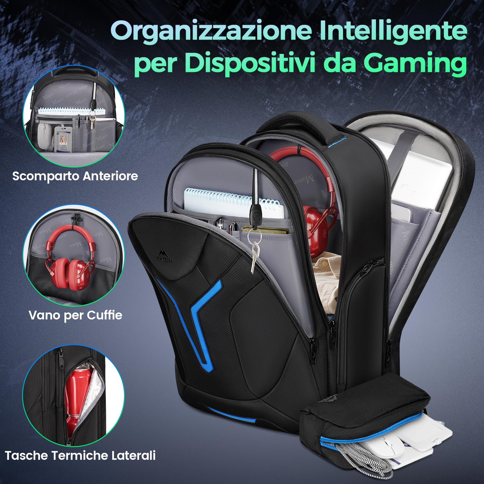 MATEIN Zaino Porta PC 18.4 Pollici, Zaino Uomo Grande per Laptop da Gaming | Grande Zaino Lavoro Uomo 55L, Zaino Impermeabile con Copertura Rimovibile, Business Backpack for Men, per Ufficio, Università
