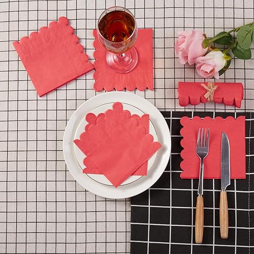 Miniatura 56 de Paquete de 100 servilletas de cóctel de 2 capas con bordes festoneados plegadas de 5 x 5 pulgadas, servilletas desechables para cena, boda, fiesta