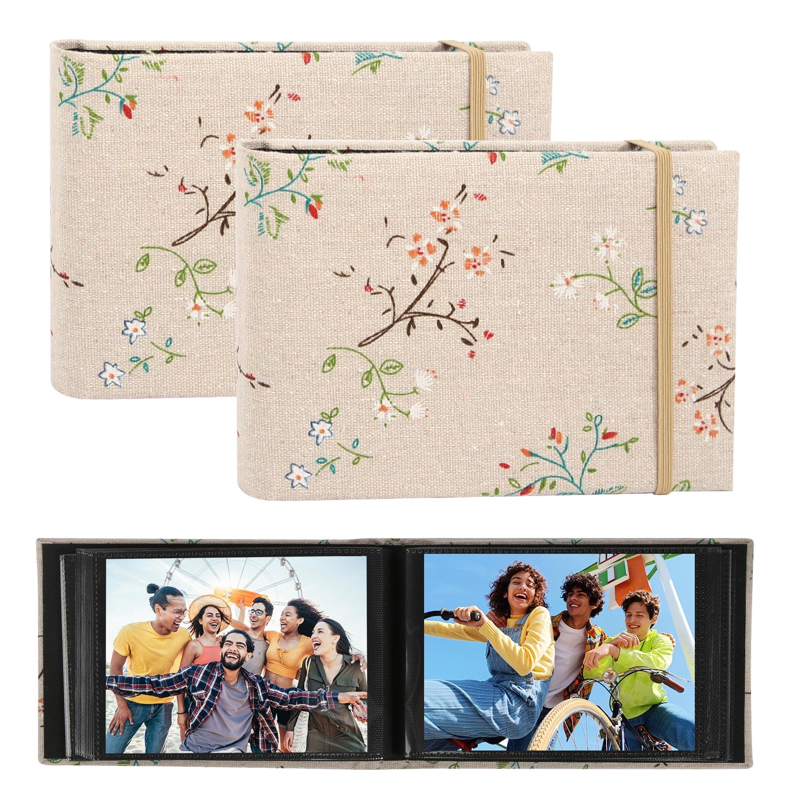 Small Photo Albums 6x4, 2 Pack Slip in Photo Albums Mini Flip Photo Book with Linen Cover, 200 Photos Little Portable Photo Album Memory Book for Wedding Holiday Travel