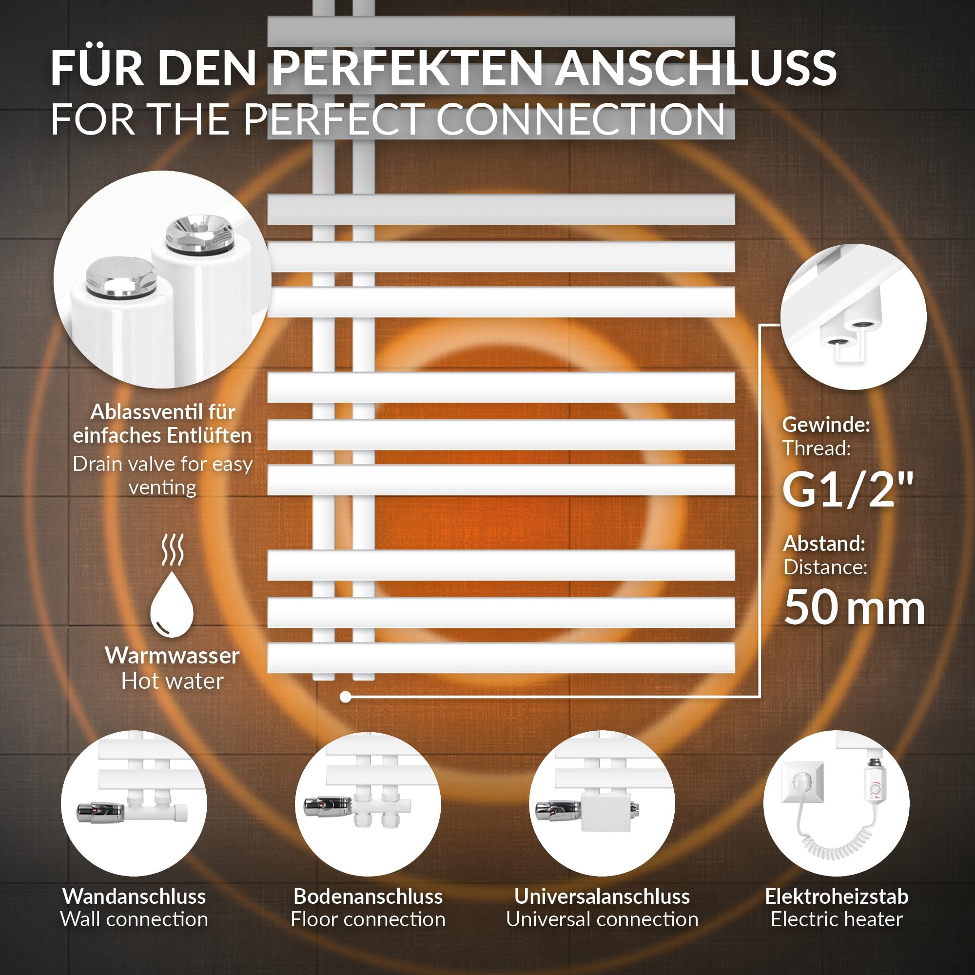LuxeBath Radiador Eléctrico Iron EM 600 x 1600 mm Blanco, Estufa Toallera Vertical con Elemento Calefactor 900W Termostato de Pantalla Digital, Calentador de Pared de Diseño Moderno para Baño