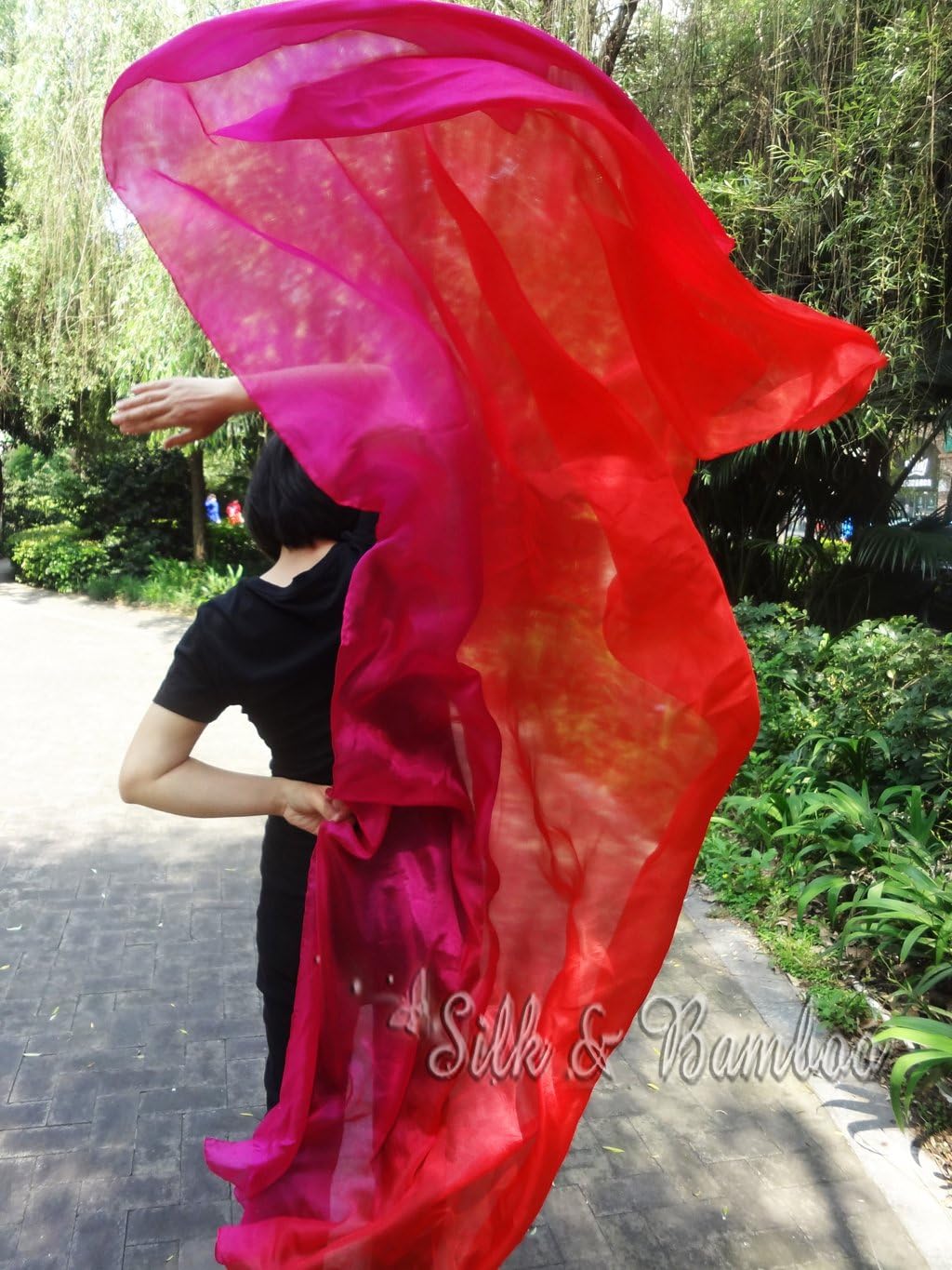 Winged Sirenny Belly Dance Real Silk Veil Handpainted 2-Tone, Sheer Flowy Luxury Bellydance Shawl