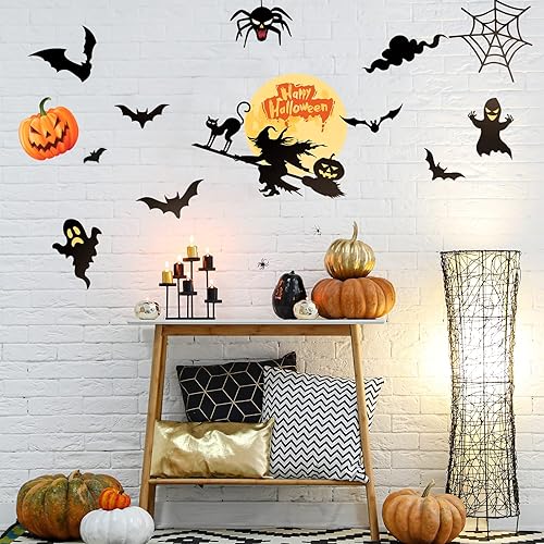 Miniatura 3 de Calcomanías de pared de Halloween, decoración del hogar, murciélagos, castillo antiguo, decoración del hogar, arte de pared extraíble para