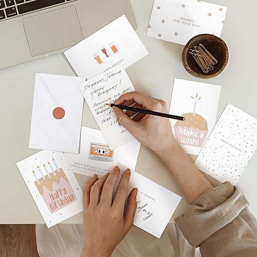 Miniatura 8 de Hermoso juego de 60 tarjetas de cumpleaños con sobres y calcomanías, tarjetas de feliz cumpleaños surtidas de buen gusto a granel para mujeres y