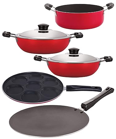 Nirlon Non-Stick 5 Piece Highly Durable PFOA Free Aluminium Combo Cooking Utensil
