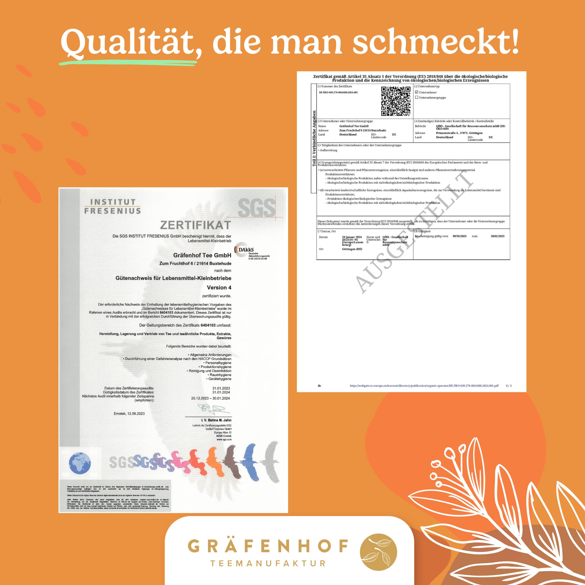 Rooibos Vanille Bio Tee, 100g cremig süß, lose, mit echten Vanilleschoten, zu 100% rein und geprüft, aus kontrolliert biologischem Anbau, ohne Koffein, Premium Gräfenhof Tee