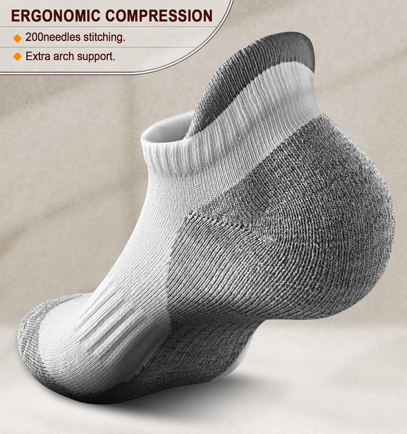 BULLIANT Mens Socks 6 Pairs-Athletic Ankle Socks Cushioned No Show For Men Running-Arch Compression Support - Image 3