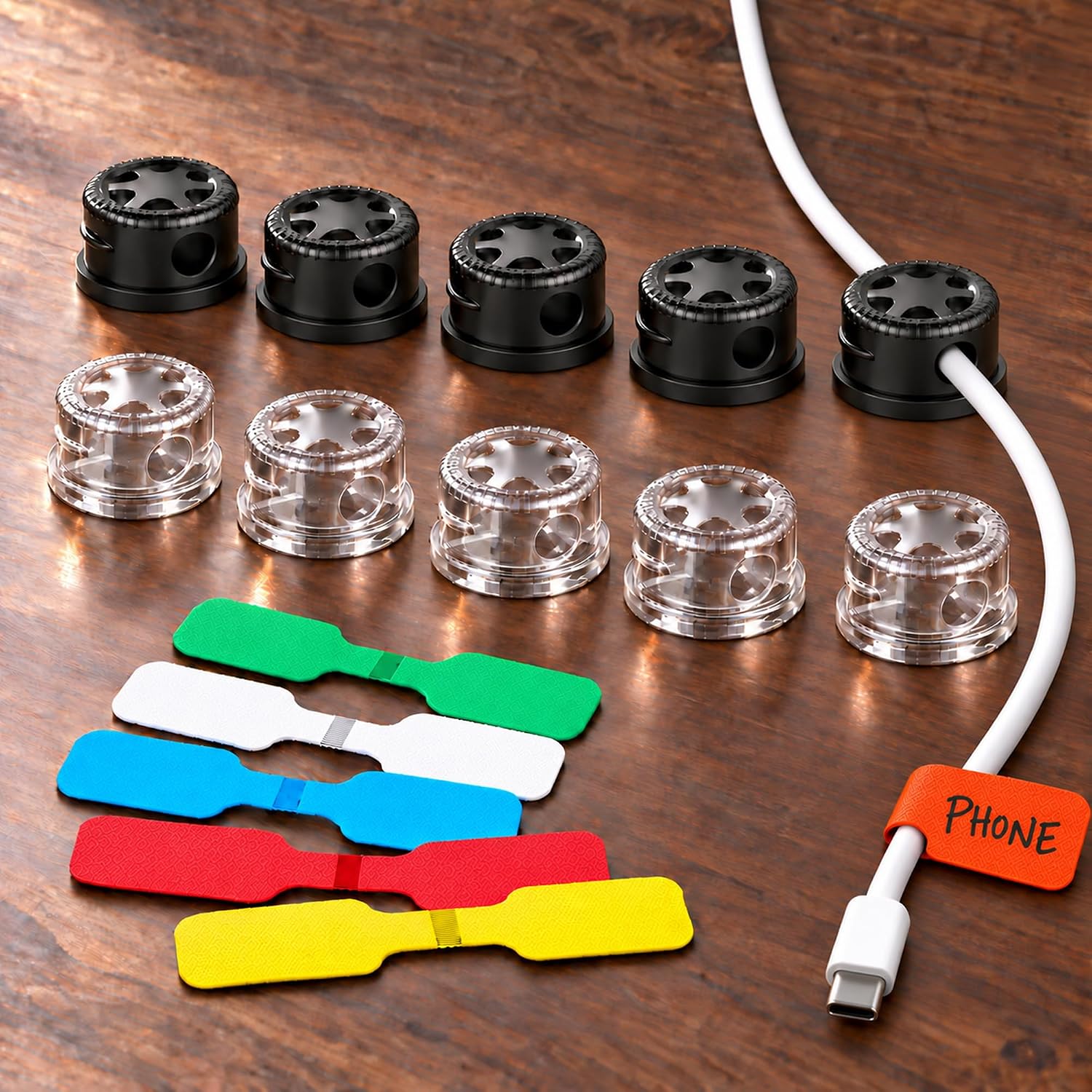 10 Pcs 360° Magnetic Cable Clips Holder, 6 Pcs Cable Labels, Clear ...