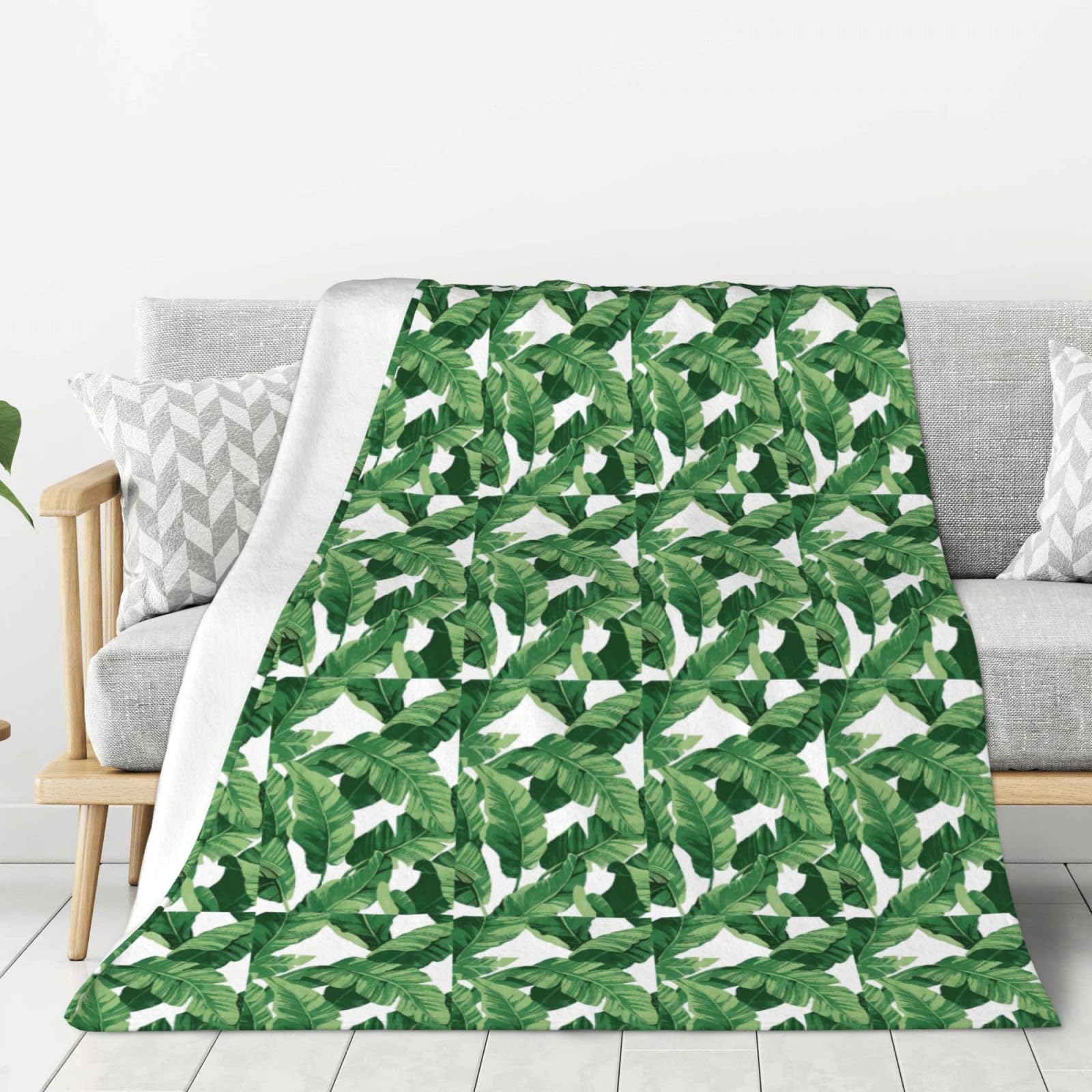 Couverture flanelle verte douce jeté de canapé imprimé palmier