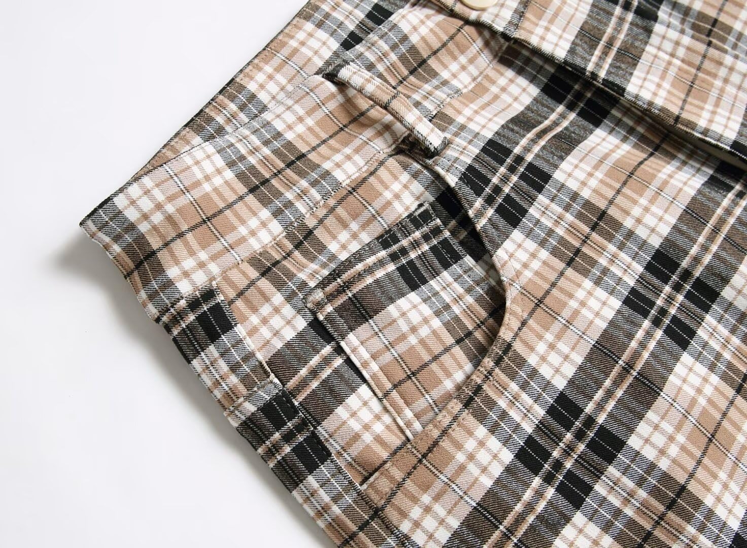 HENGAO Men's Straight Fit Plaid Chino Pants