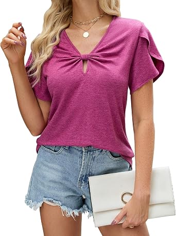 T Shirts Short Sleeve for Women V Neck Tees Fashion Loose Tops Casual Summer Outfits Clothes Beach 2025 Trendy
