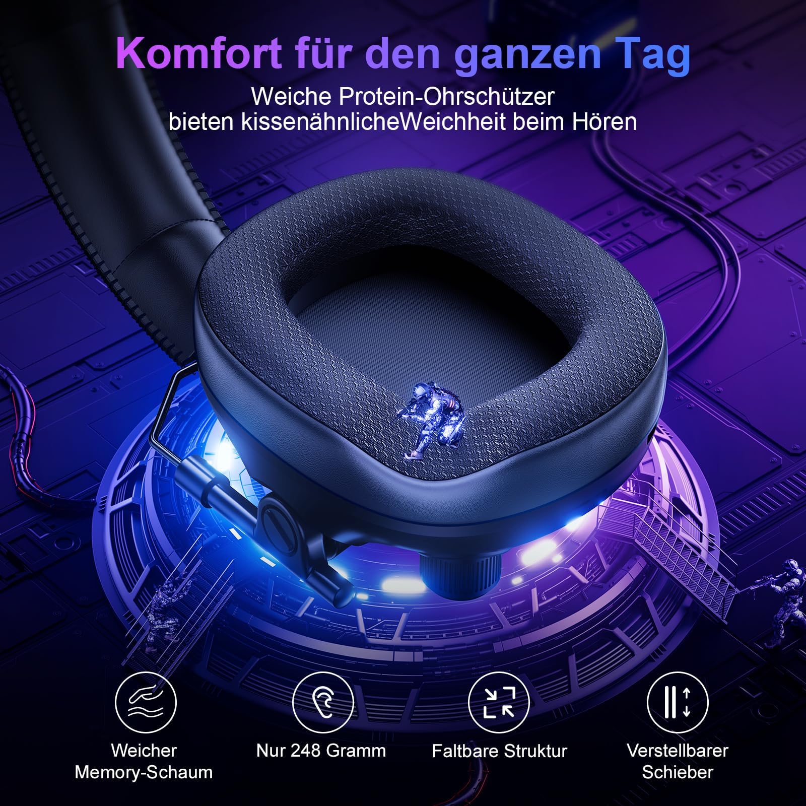 Fachixy FC400 Cascos Gaming Inalámbricos para PC, PS5, PS4, Auriculares Gaming Inalámbricos de 2,4GHz Wireless+Bluetooth - Baja Latencia, Duración 40Hr+, Luces RGB(Negro)
