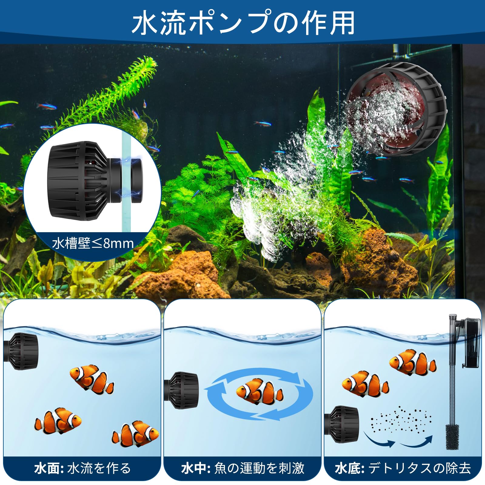 Amazon.co.jp: hygger 水流ポンプ 小型 強力 ウェーブポンプ 8000L/H 4