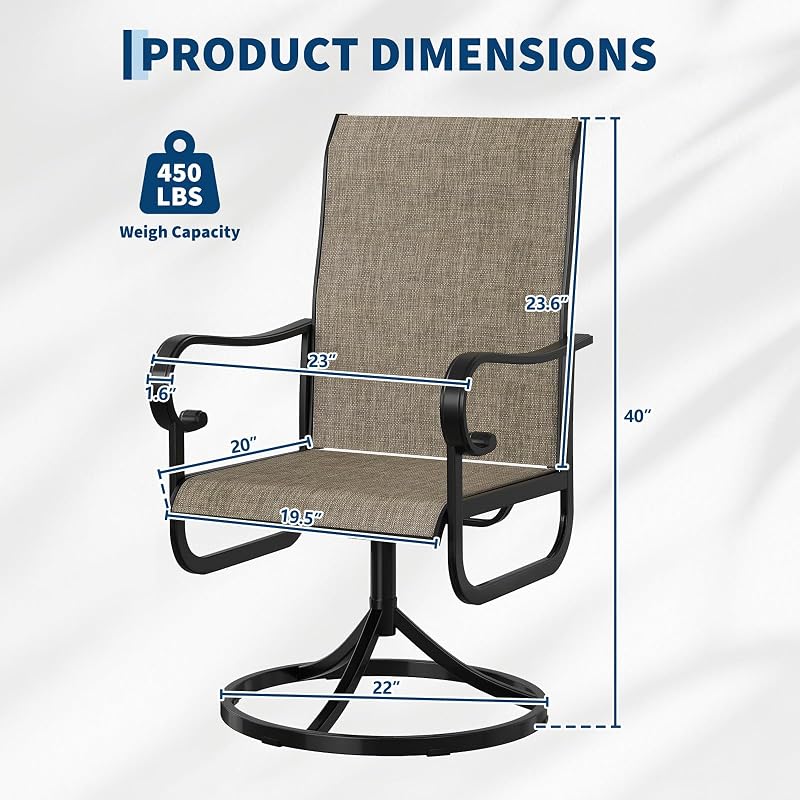 GarveeLife Patio Swivel Chair Set of 2, High Back Outdoor Dining Chairs image 3
