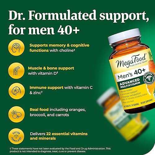 Miniatura 5 de MegaFood Multivitamínico para hombre de 40 años - Multivitamínico con vitaminas C, D, B12, biotina, zinc y colina, sin OMG, sin gluten, vegetariano