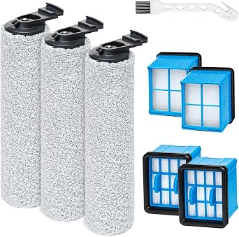 Replacement Parts Kit for Bissell CrossWave OmniForce 3882/3883 & OmniFind 3967F/3970F, Includes 3 Brush Rollers + 4 Filters, Tangle-Resistant Multi-Surface Vacuum Accessories