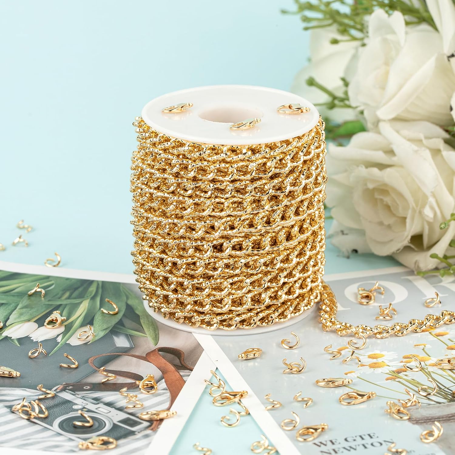 YOUBEIYEE 33 Feet Gold Plated Chain for Jewelry Making Aluminum Embossed Cable Necklace Chain for Women Jewelry Making Supplies - Image 6