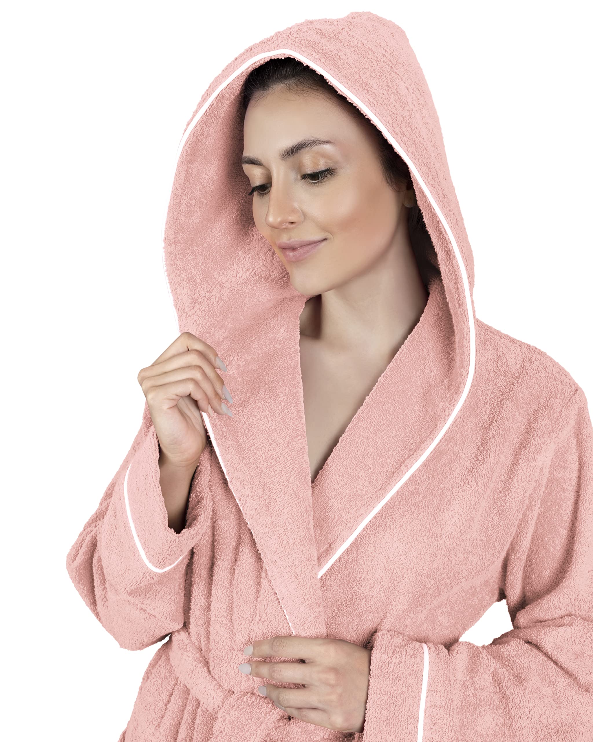 LAYNENBURG Accappatoio da Donna in spugna - Cappuccio - lungo - 100% Cotone (360g/m2) - OEKO TEX Standard 100 - Taglia S, M, L, XL, XXL, 3XL