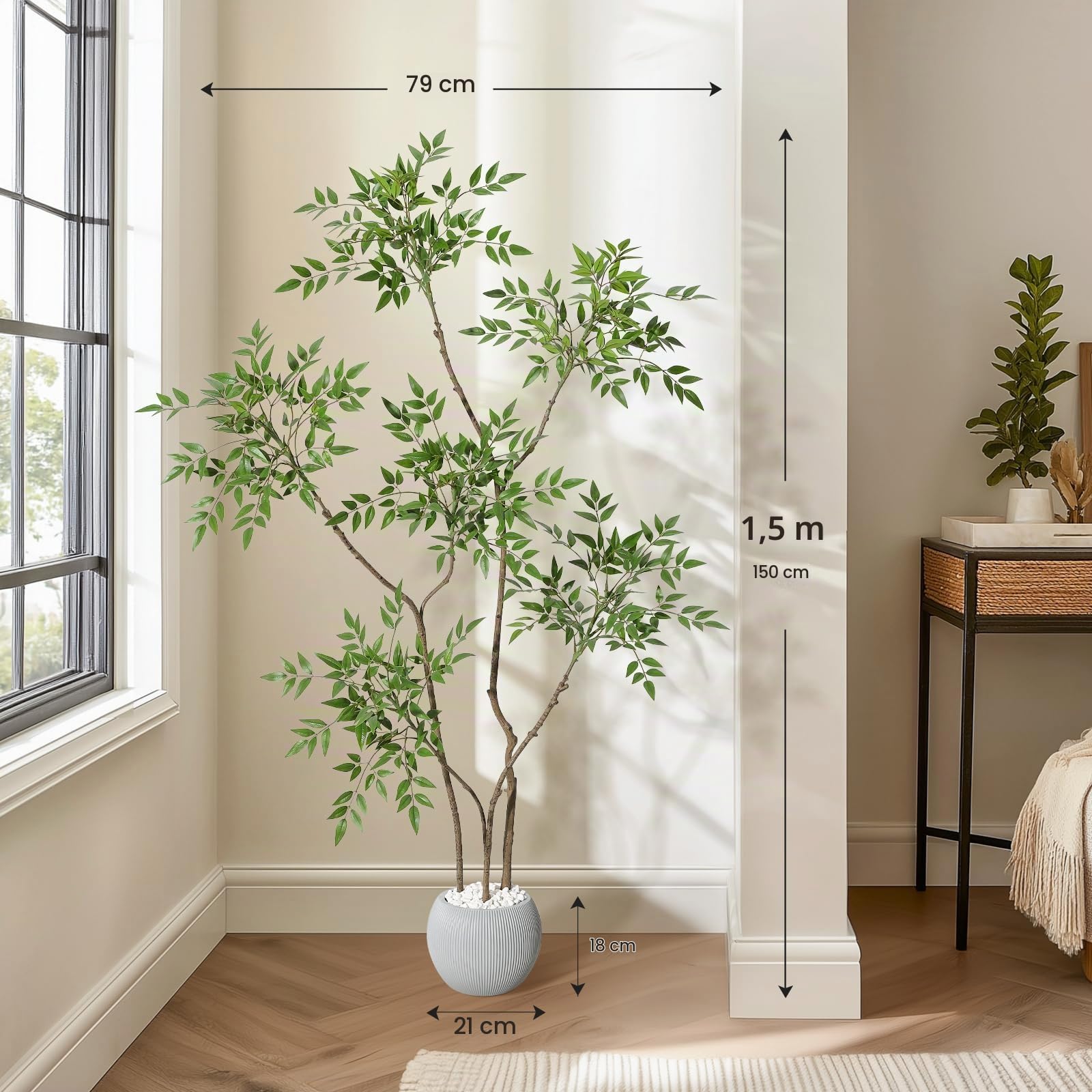 Garvee Künstlicher Mahonia Fortunei Baum 150 cm Kunstpflanzen, künstlicher Sumachbaum kunstpflanzen groß, kunstbaum Himmelsbambus mit Topf für Wohnzimmer,Zuhause,Büro,Terrasse,Badezimmer, Schlafzimmer