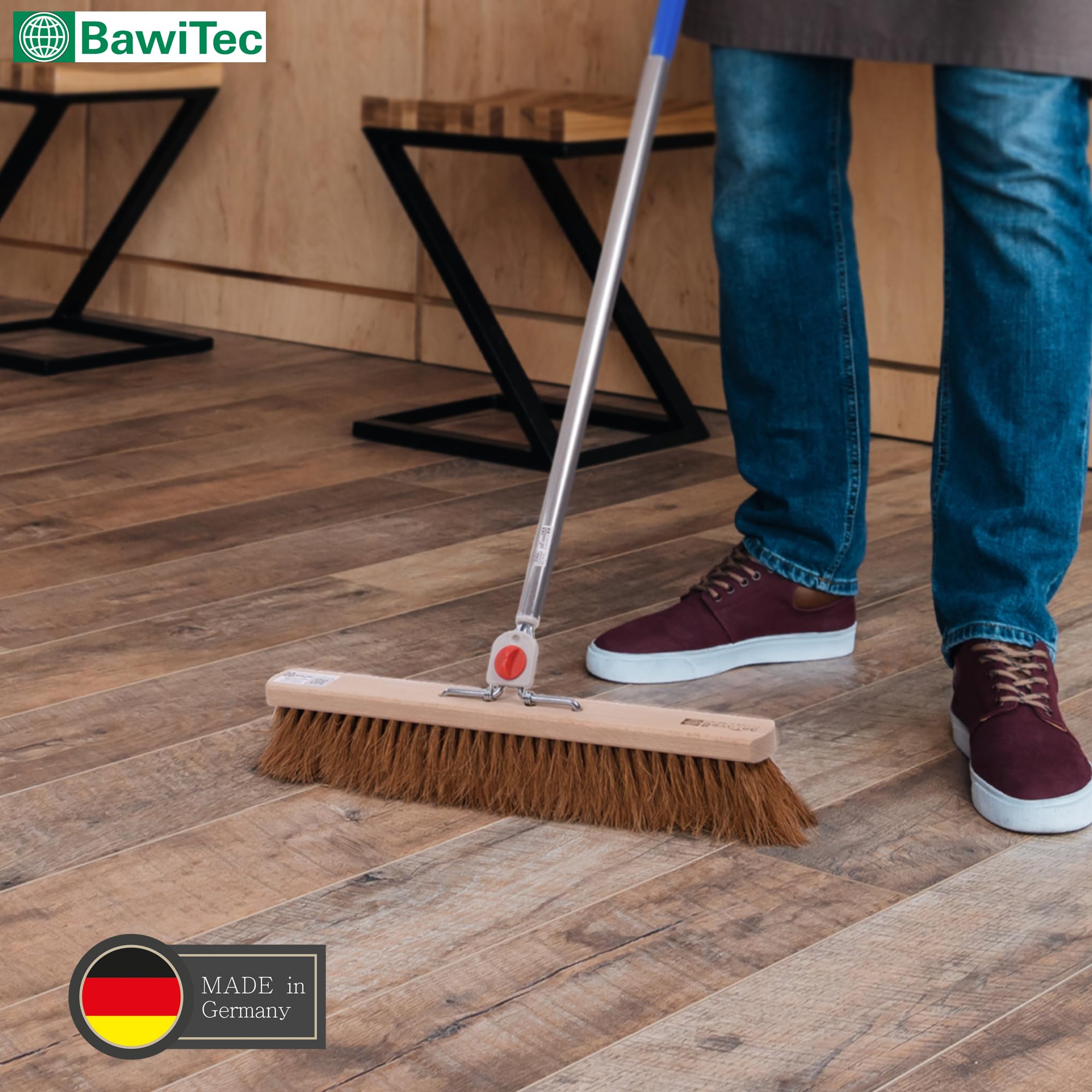 Kokos Borsten Saalbesen 50cm Breit mit 4-Loch-System Stiel Alustiel Besen