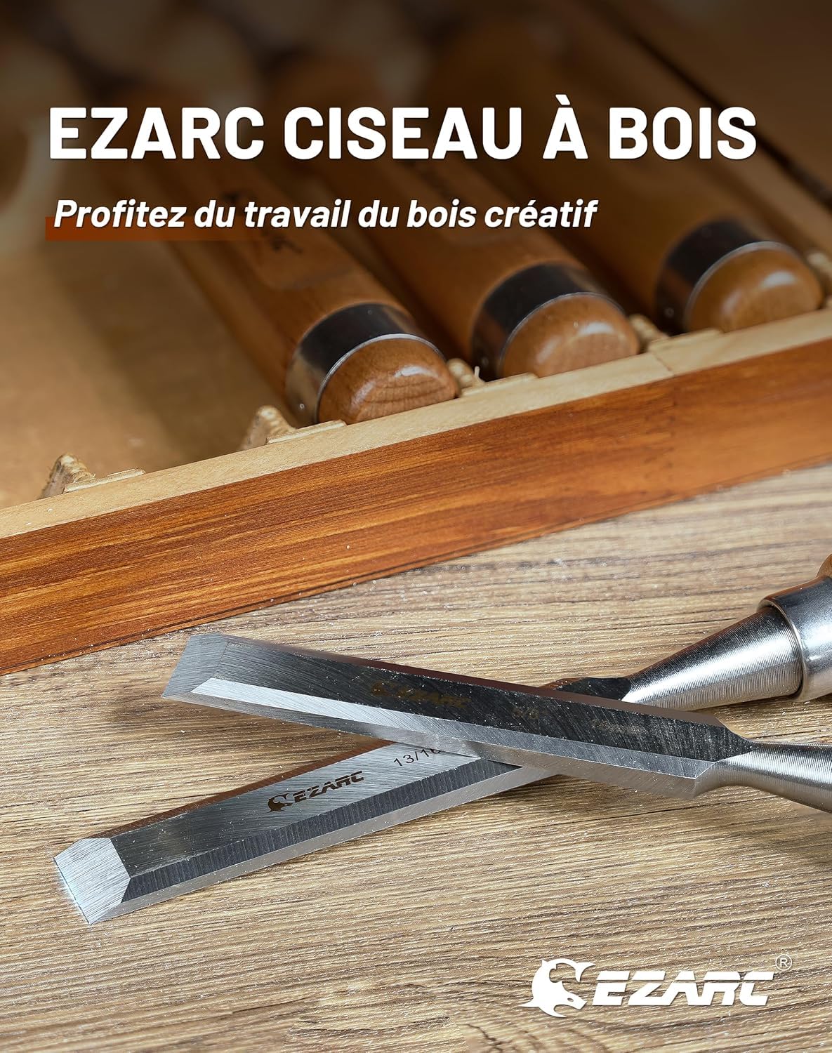 EZARC Ciseaux à bois Professionnels avec boîte de Rangement en bois (Jeu de 6 pièces)