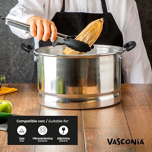 Miniatura 3 de Vasconia Olla de vapor de 10 cuartos con bandeja y tapa de vidrio, olla grande de aluminio para freír tamales, utensilios de cocina duraderos con