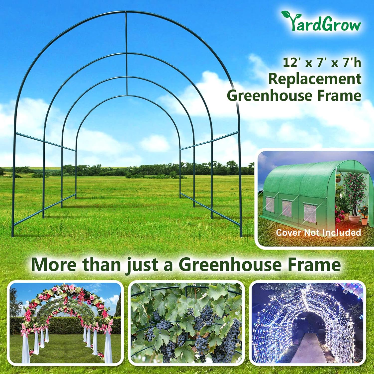 YardGrow Large Garden Support Arch Frame Climbing Plant Arch Arbor for Various Climbing Plant Roses Vines Birthday Wedding Party Decoration Pergola Frame (12' x 7' x 7')