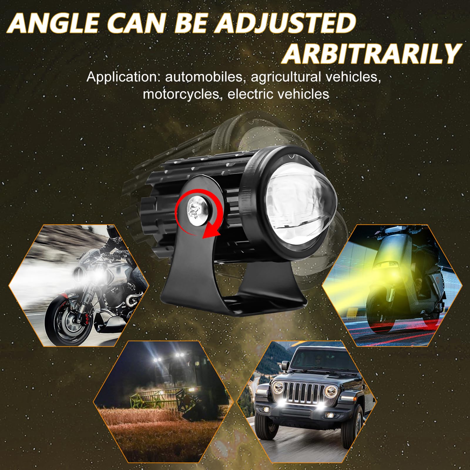 Shkalacar Fendinebbia a LED per Moto 2 Pezzi, Fari supplementari Moto 60W Lampade ausiliarie Bianche e Gialle Faretti Moto LED Impermeabili per Auto Trattore Camion ATV UTV SUV Barca