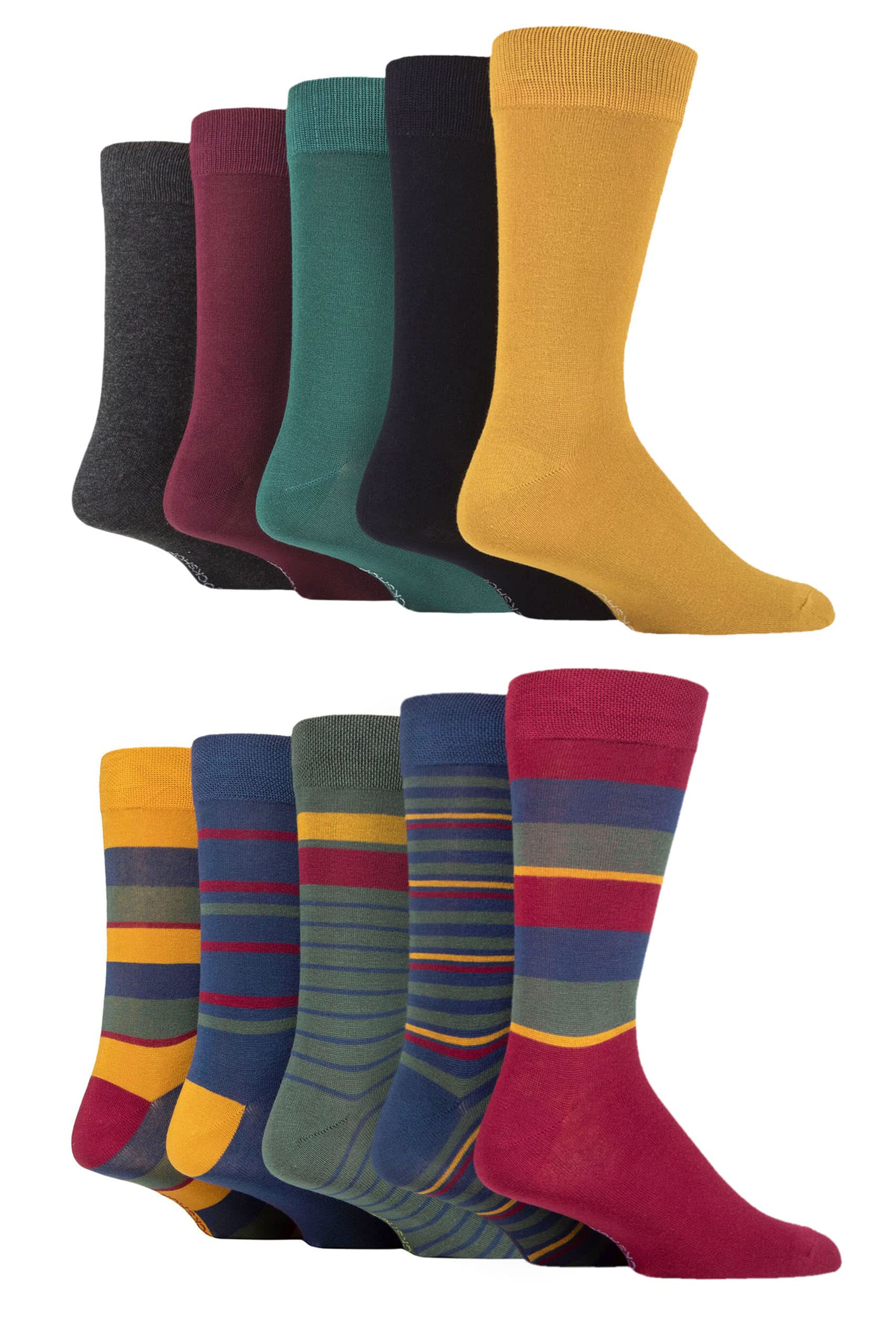 SockShop Mens Plain, Striped and Patterned Bamboo Socks Pack of 10 Royal Plain/Cedar 7-11