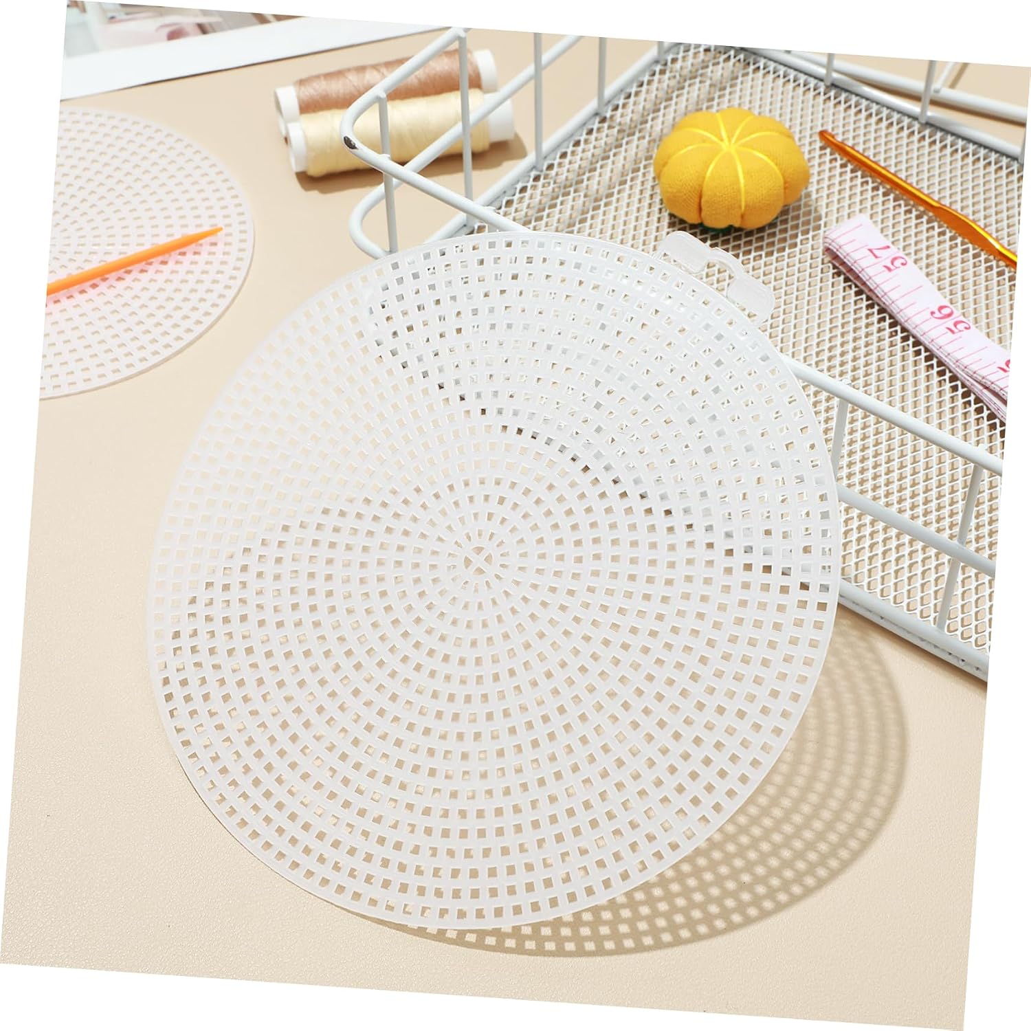 IWOWHERO Circular Cross Stitch Mesh Piece Buckram Mesh Fabric Round Mat DIY Craft