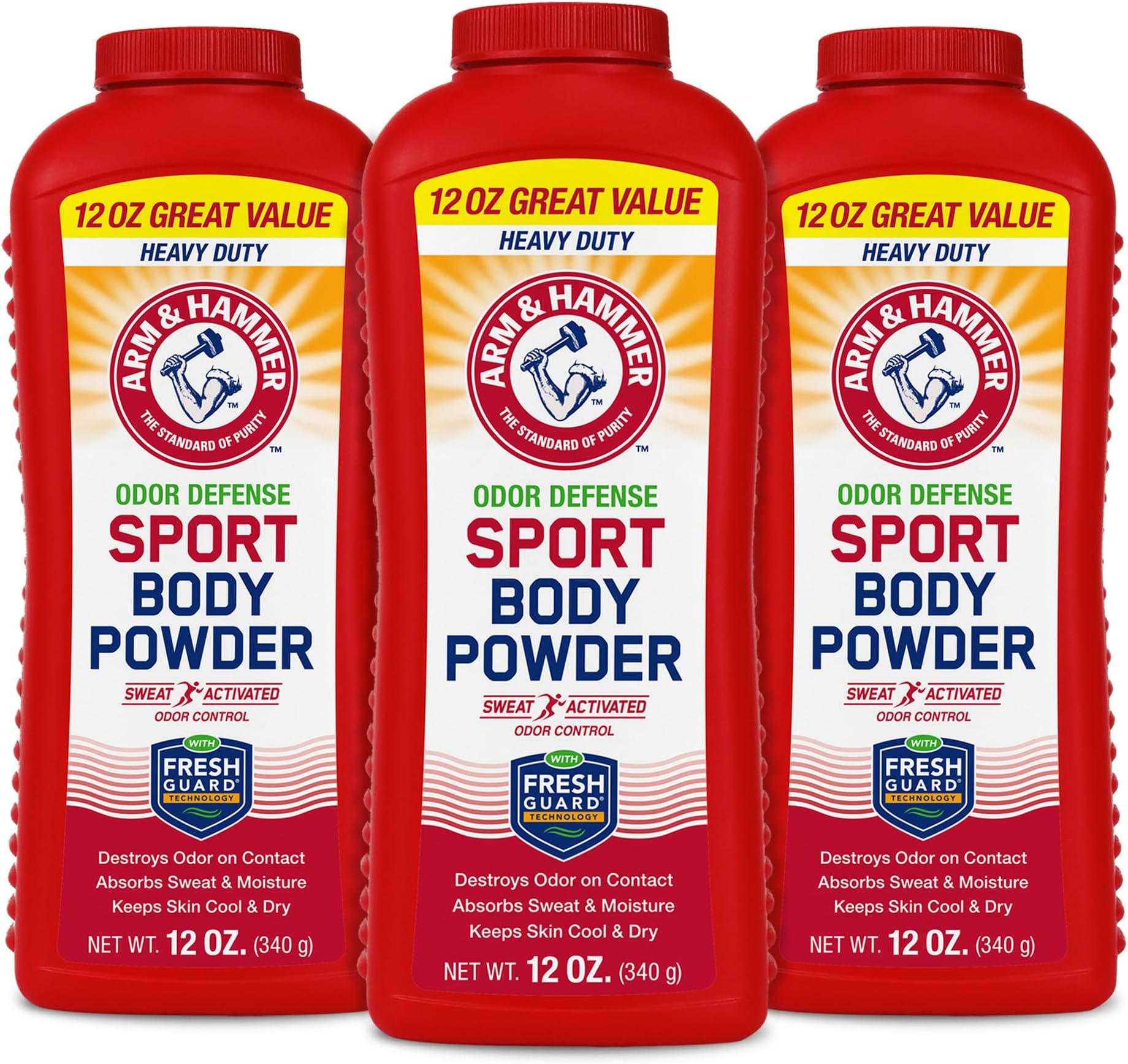 Arm & Hammer Sport Body Powder, Powder for Men and Women, Fresh Feeling, Talc Free, Aluminum Free Odor Defense with Baking Soda (3 Pack)
