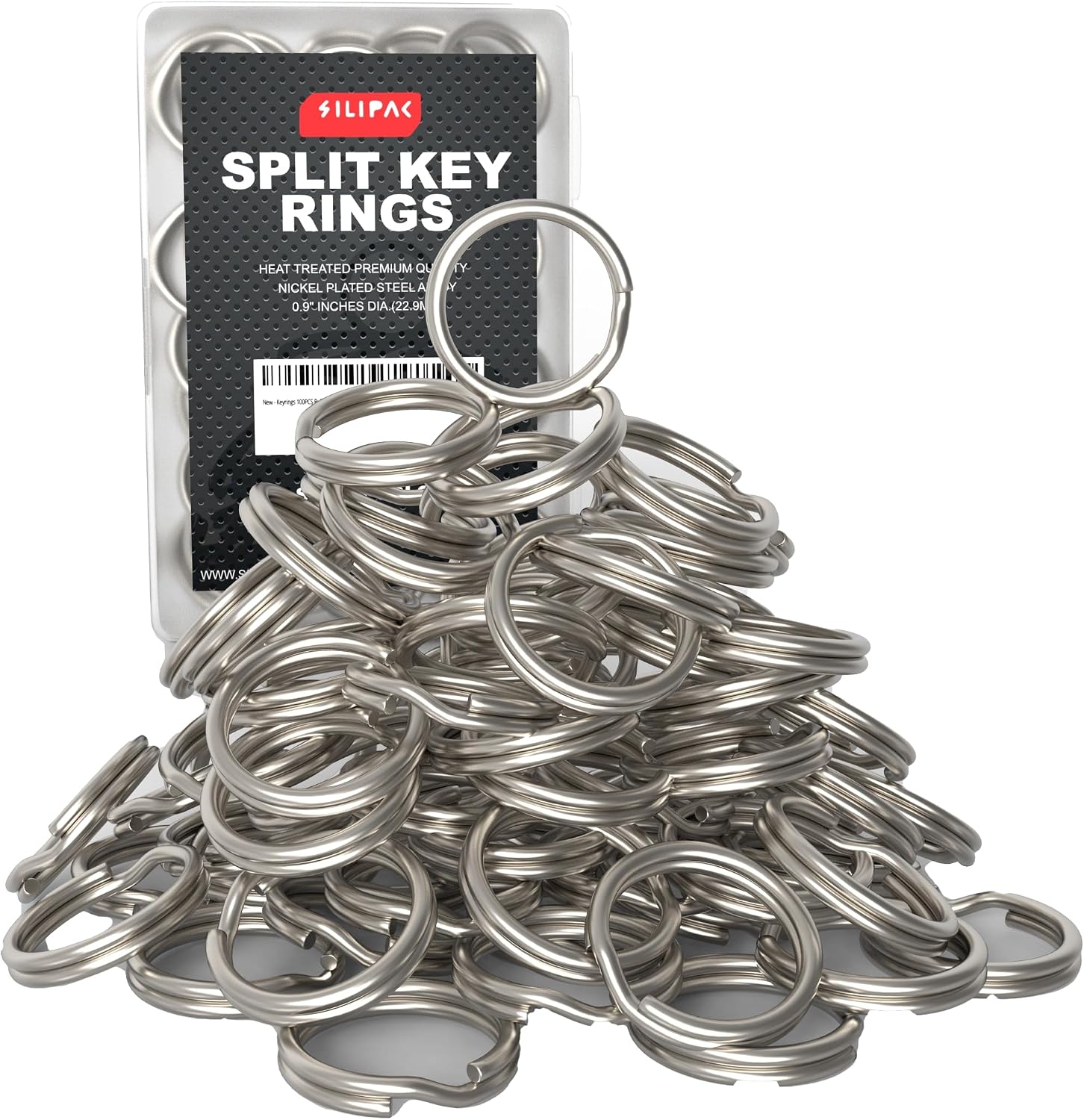 Bulk Key Rings 100 Pack by Silipac – Silver, Small 0.9" (23 mm) Steel Split Rings for DIY Keychain Making, Beadwork, Crafts, Jewelry Findings & Tag Sets image 2