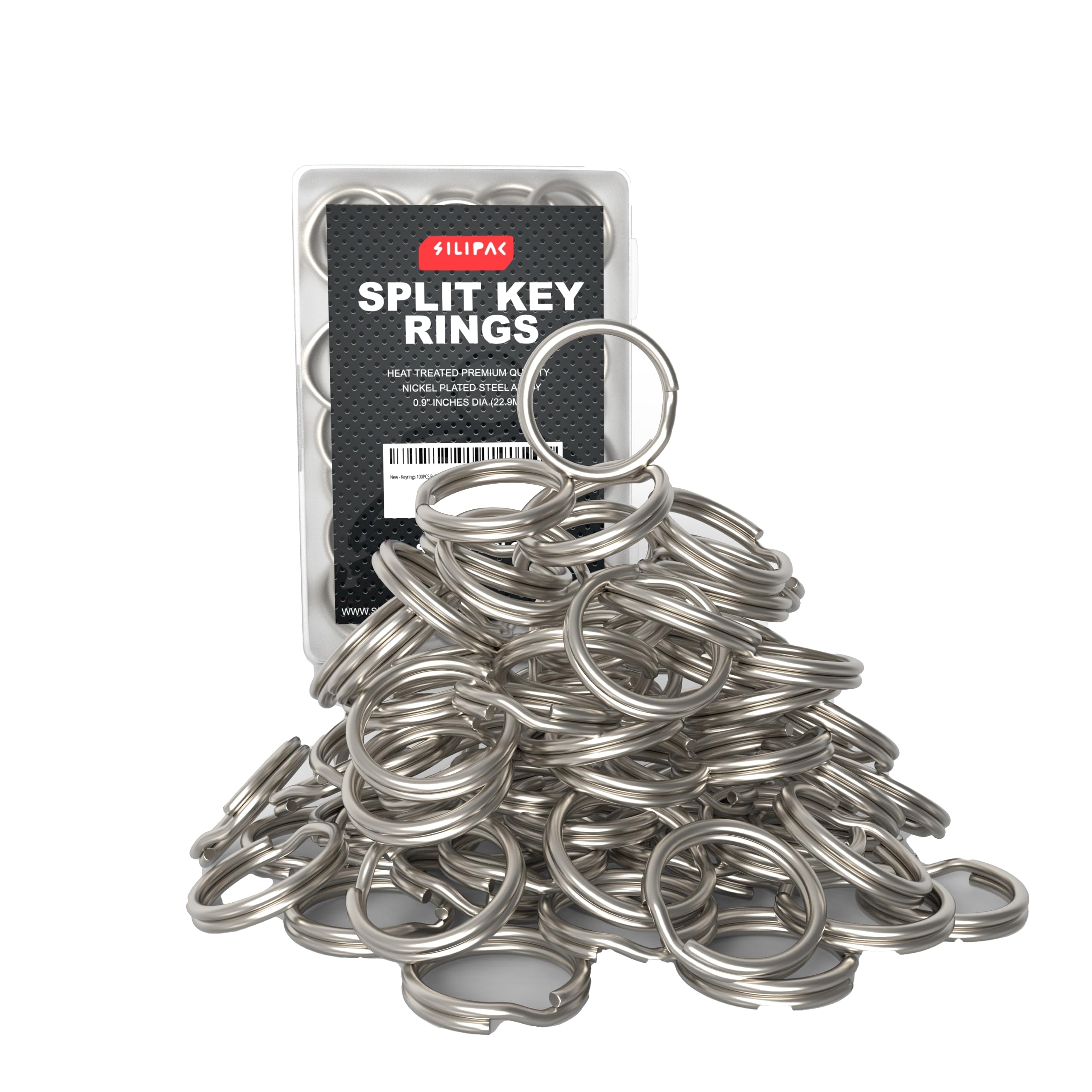 Silipac Keychain Rings Bulk 100 pcs - Split Ring Heavy Duty Crafts DIY Convenient Size 0.9 in (23 mm) - Steel Round Metal Key Rings