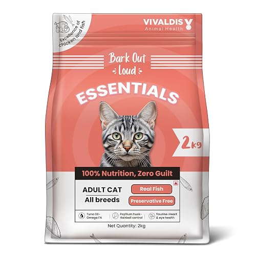 Bark Out Loud Essentials Adult Dry Cat Food | Fresh Fish & Chicken | Hairball Control | with Taurine, Antioxidants & Prebiotics | Complete & Balanced Nutrition - 2 Kg