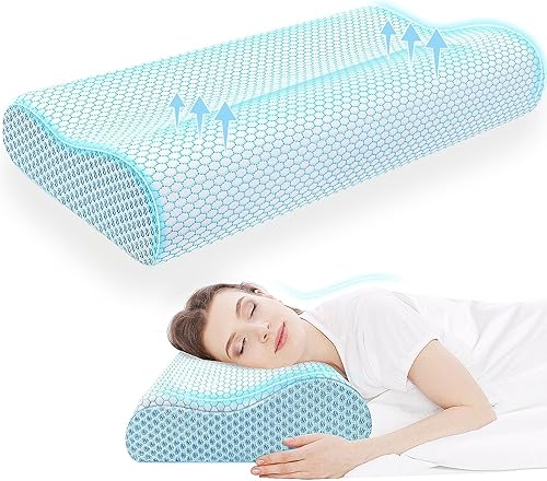 Miniatura 15 de CloudBliss Almohada de espuma viscoelástica, almohada cervical ergonómica para el contorno del cuello para dolor de espalda y hombros, almohada Gris