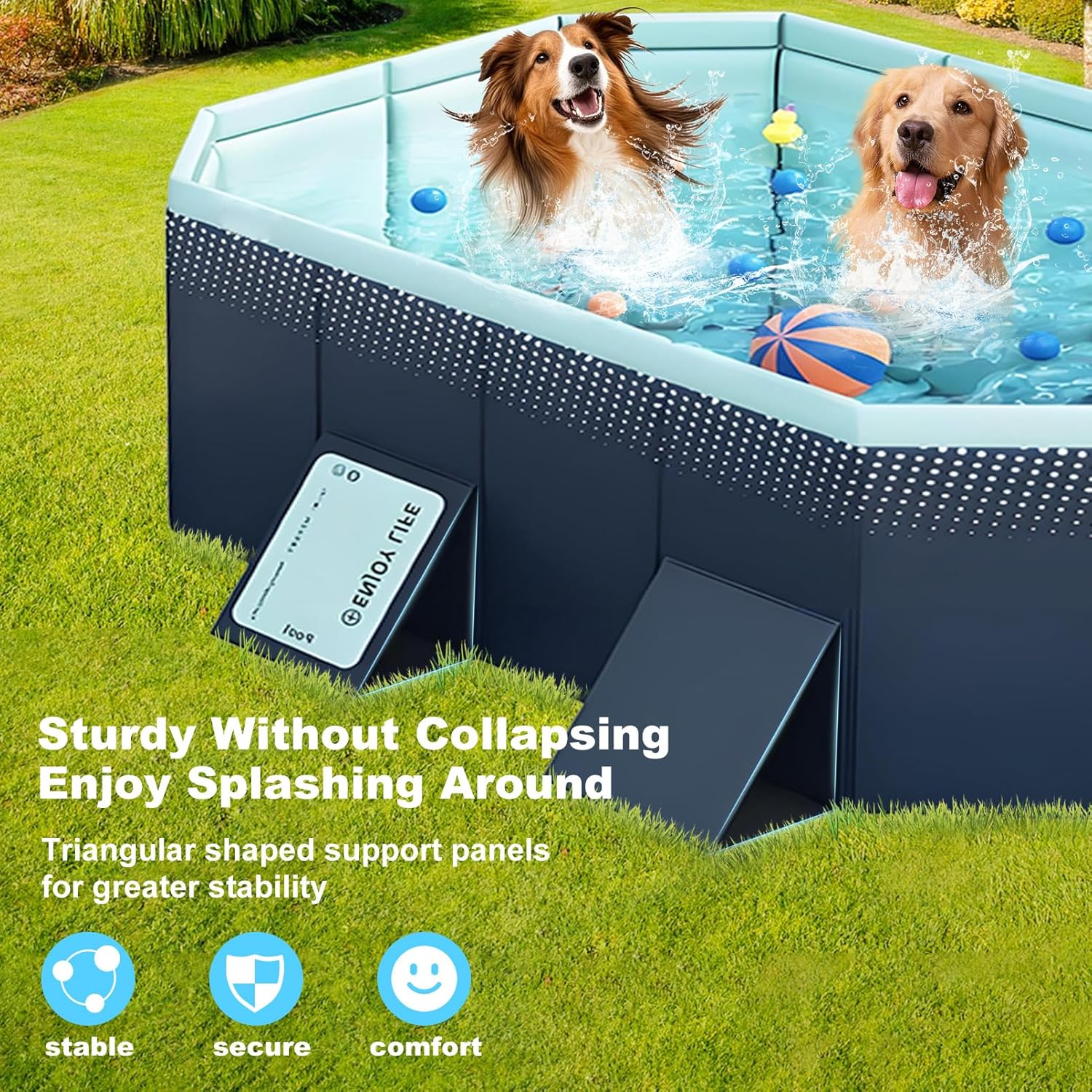 Foldable Swimming Pool with Sturdy Square Design Large 83" L 55" W 22" D Portable Kids & Pet Bathtub with Reinforced Sidewalls Easy Setup for Outdoor Backyard Garden