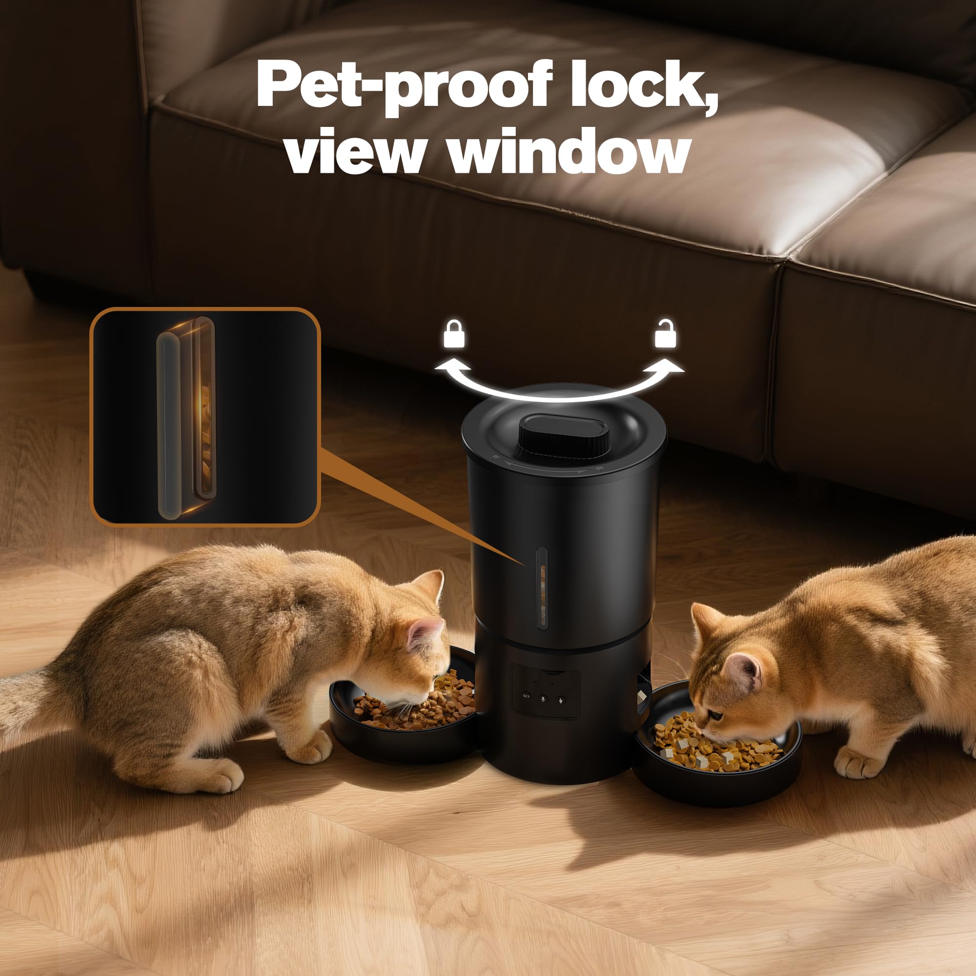 Futterautomat Katze 2 Näpfe mit APP: 5L Automatischer Futterspender mit 2.4G WiFi Timer für Trockenfutter - AONBOY Doppelnapf Design für Mehrkatzenhaushalte & Hunde - Schwarz